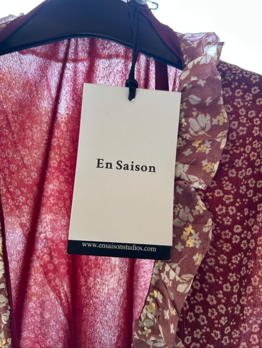 En Saison Burgundy Floral Tiered Ruffle Long-Sleeve Dress Size S - Picture 3 of 4